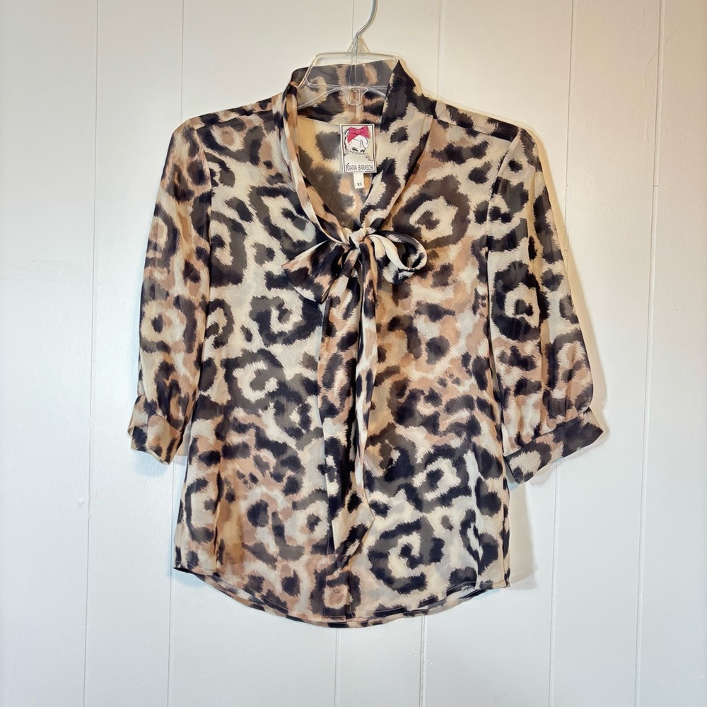 Yoana Baraschi Cheetah Print Silk Ruffle Button Front Blouse XS Anthropologie